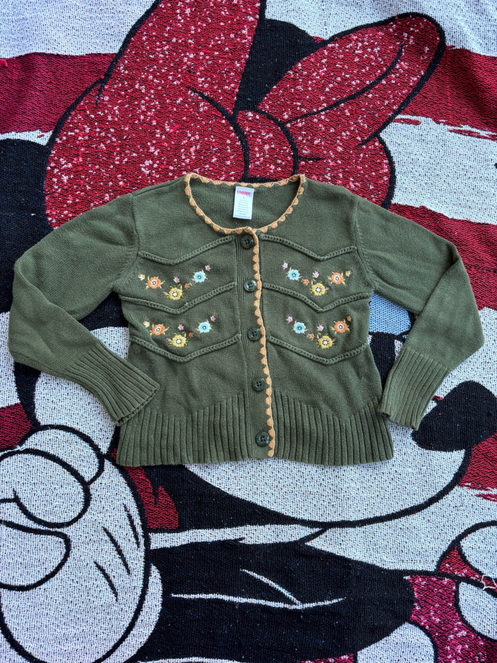 VTG Y2K GYMBOREE GREEN EMBROIDERED FLOWER CARDIGAN SWEATER SIZE 6 GIRLS
